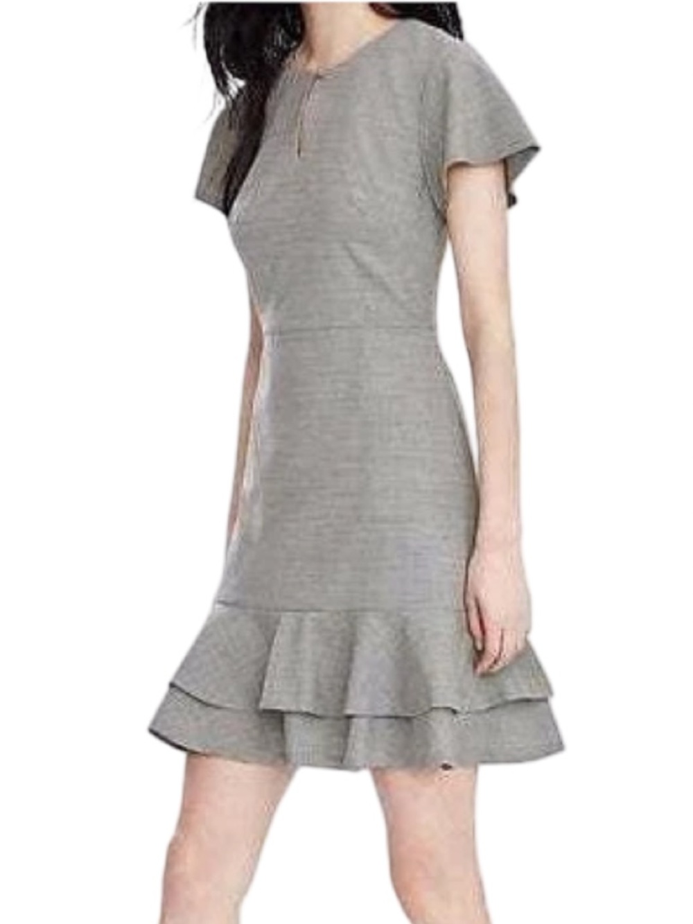 NWT Banana Republic Grey Lightweight Wool Ruffle Hem Dress Sz 10 Preppy Office